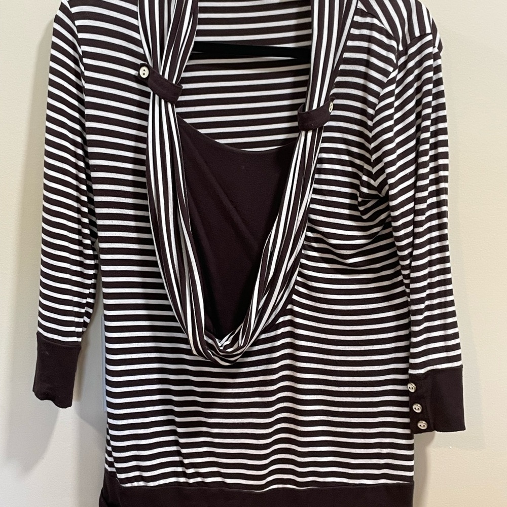 Cato Brown and White Striped Cowl Neck Sweater